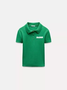 Zara Women  Short Set in Green with White 'PARIS' Logo